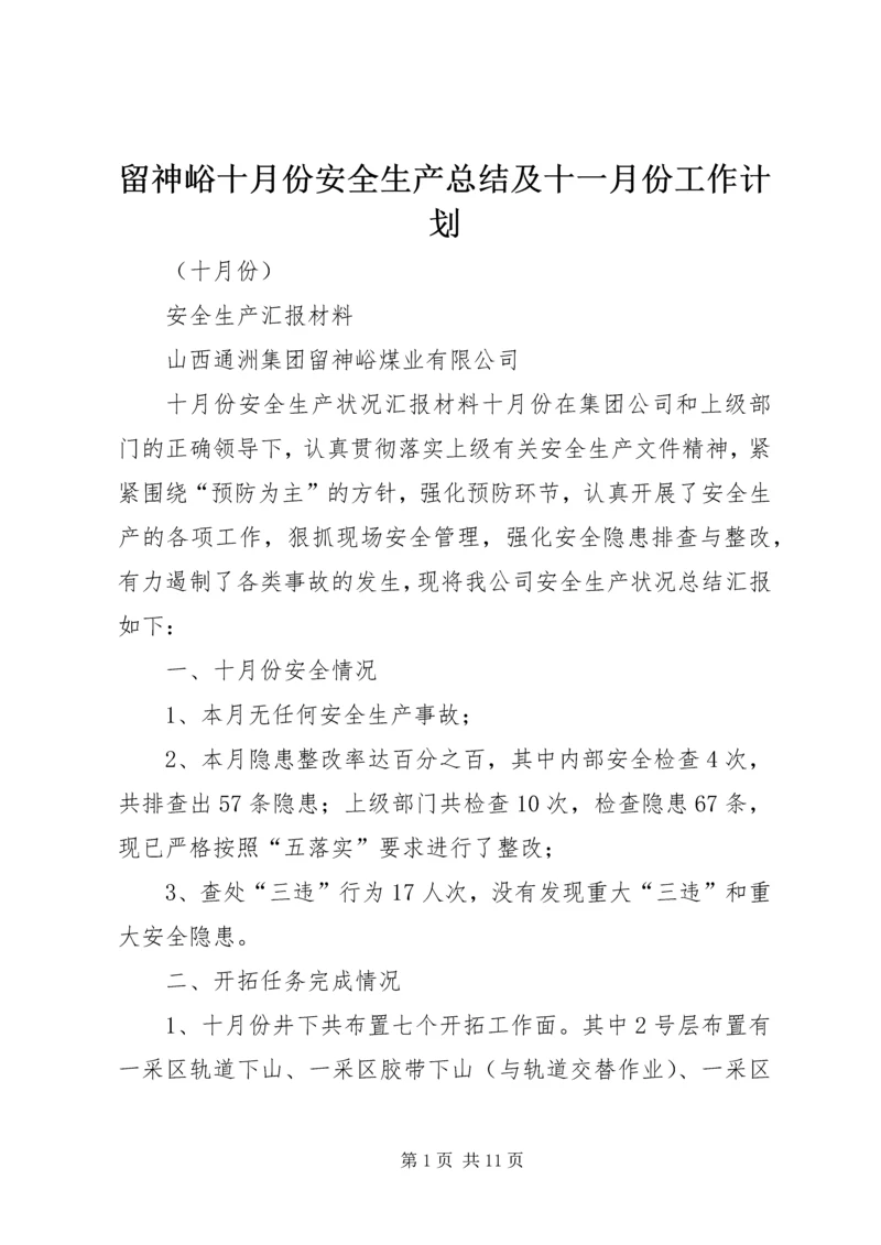 留神峪十月份安全生产总结及十一月份工作计划.docx