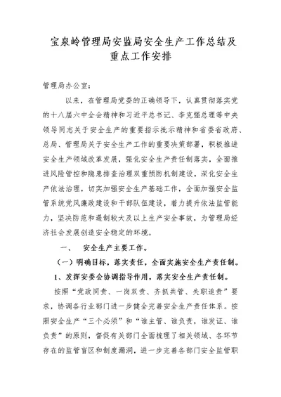 安全生产工作总结和重点工作安排(报办公室)