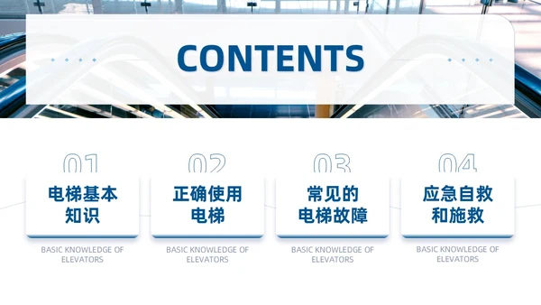 蓝色商务实拍风电梯安全知识课程培训PPT课件