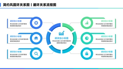 蓝色简约风6项圆环总分关系图PPT