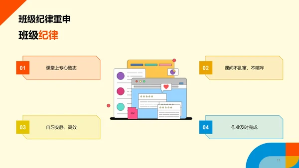 橙色插画开学收心第一课PPT