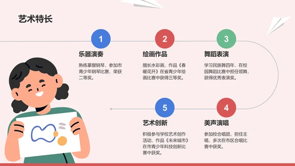 红色卡通风小升初学生个人简历PPT模板