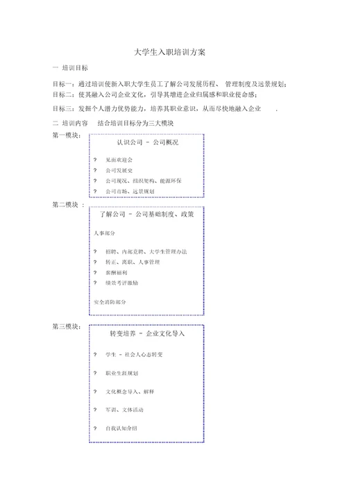 大学生入职培训方案