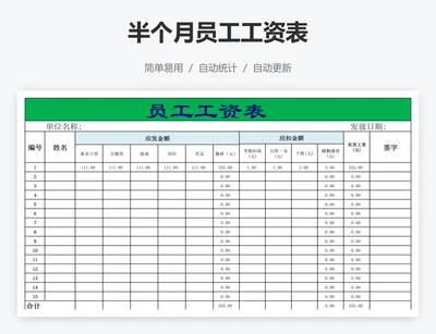 半个月员工工资表
