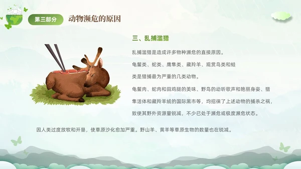 绿色清新剪纸风保护濒危动物拯救美好生命主题PPT世界动物日