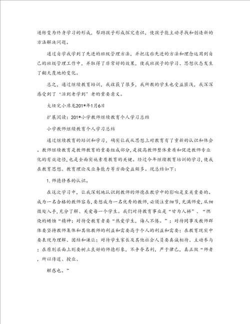 小学教师继续教育个人学习总结1