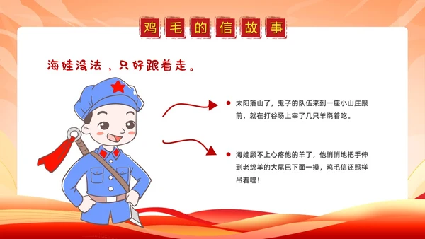 简约党政卡通风红色经典故事鸡毛信故事PPT模板