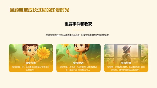 黄色儿童成长记录相册PPT模板