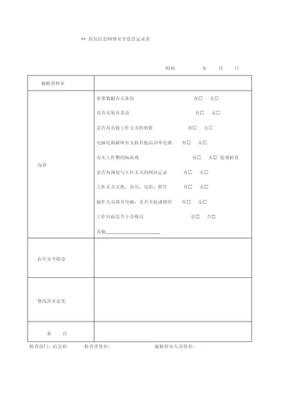 医院信息网络安全监管记录表