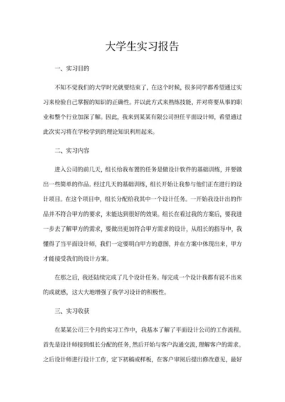 大学生设计专业实习报告word模板