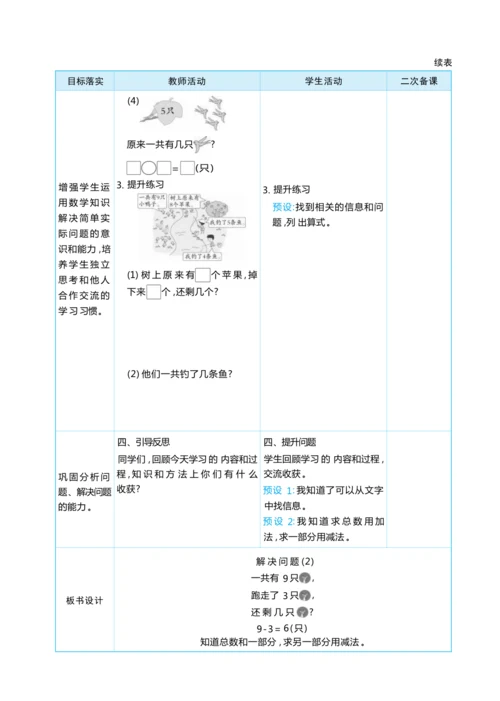 2.8 解决问题(2) 大单元整体教学设计(表格式）人教版（2024）数学一年级上册