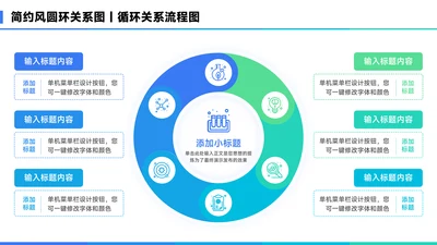 蓝色简约风6项圆环总分关系图PPT
