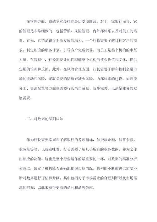 挂职行长心得体会