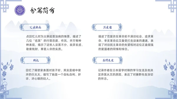 中国风青花瓷名著阅读朝花夕拾读书分享PPT