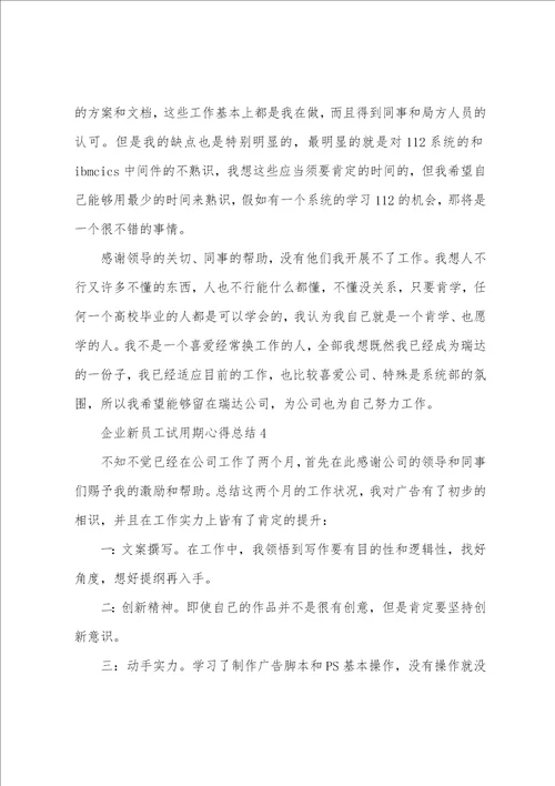 企业新员工试用期心得总结2022精选范文5篇