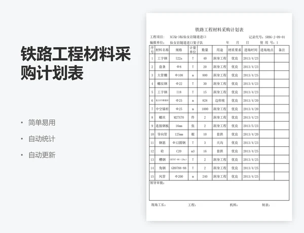 铁路工程材料采购计划表