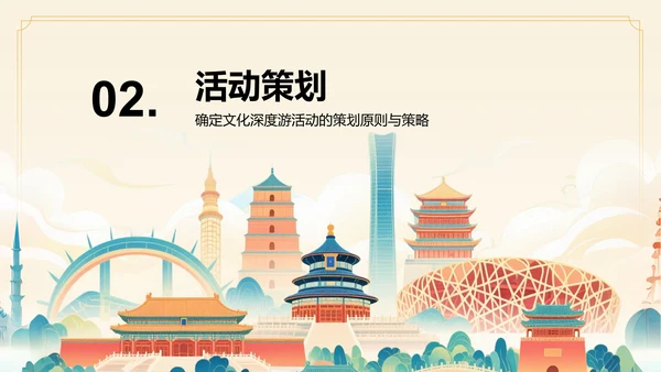 橙色国潮风文化深度游计划：历史与人文结合体验PPT模板