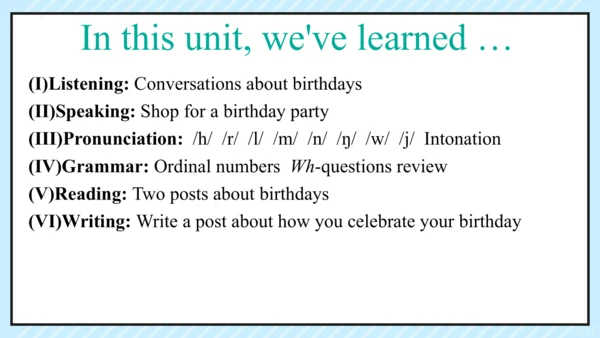 Unit 7 单元复习教学课件（新人教七上Unit7 Happy birthday.）
