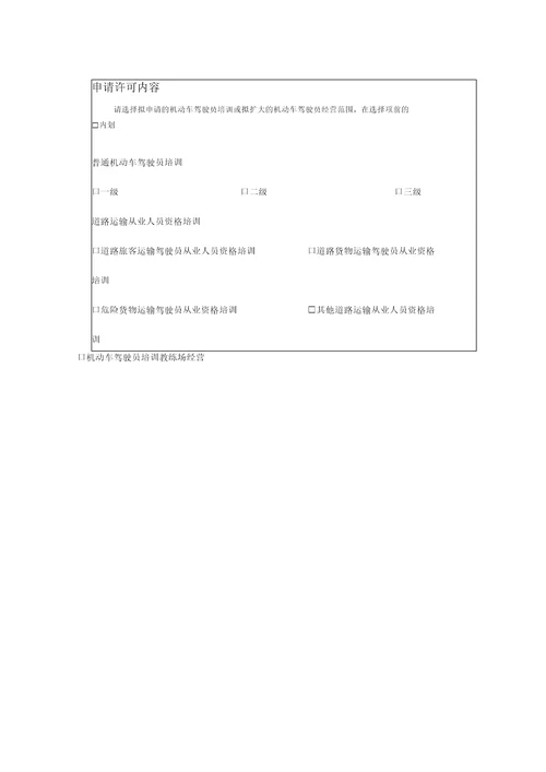 四川省机动车驾驶员培训经营申请表1