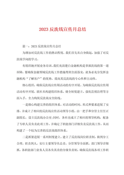 2023年反洗钱宣传月总结