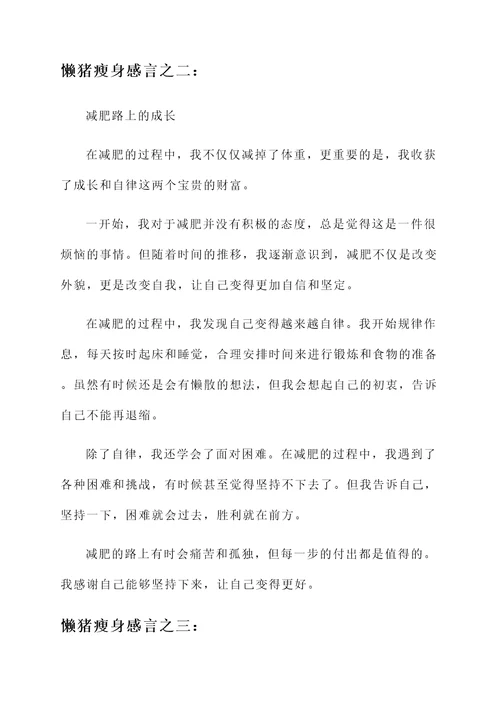 懒猪瘦身的感言