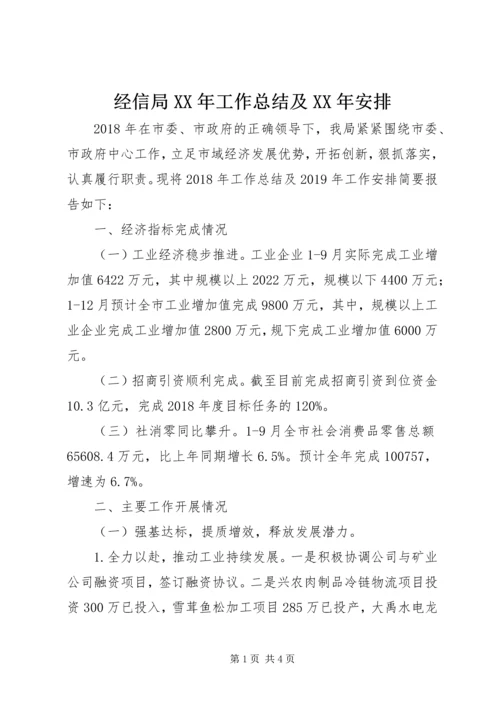 经信局XX年工作总结及XX年安排.docx