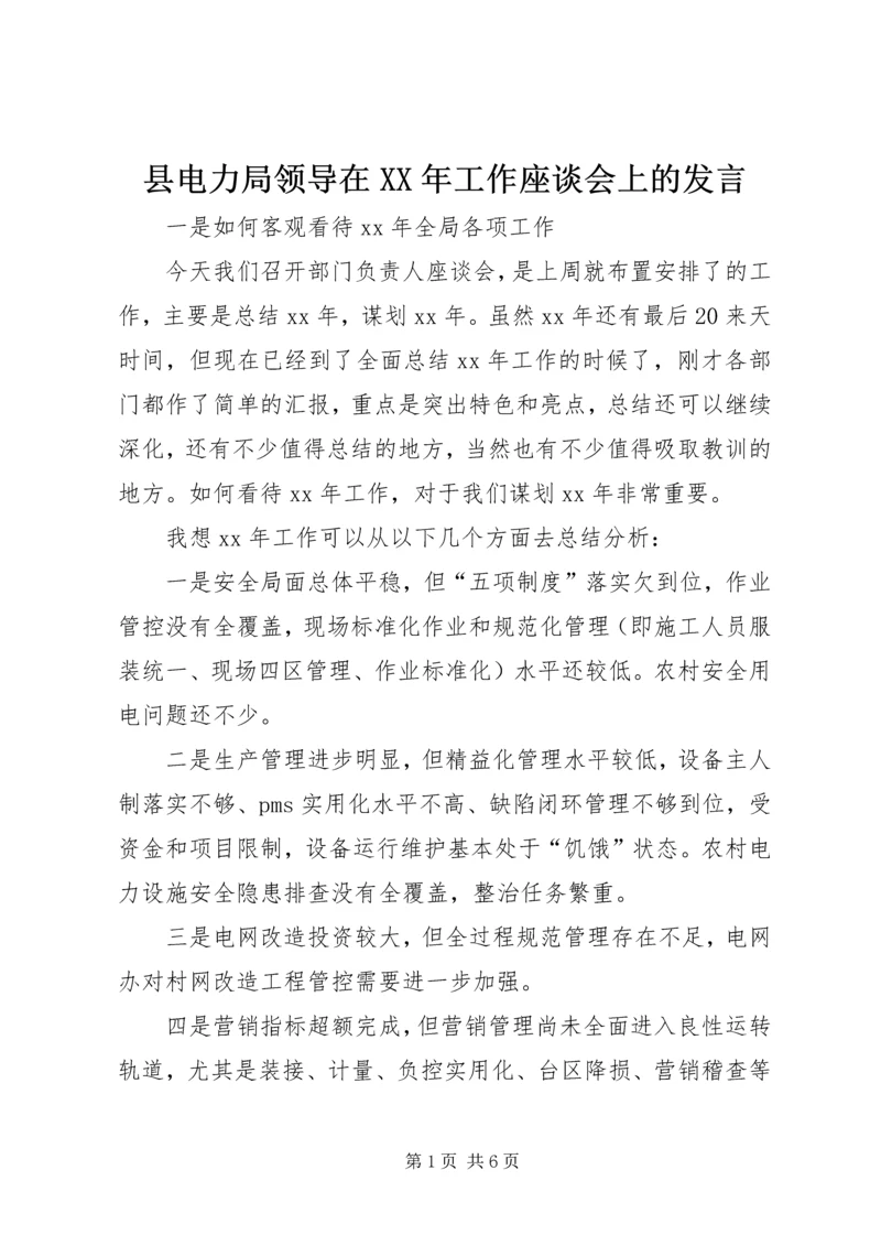 县电力局领导在XX年工作座谈会上的发言精编.docx