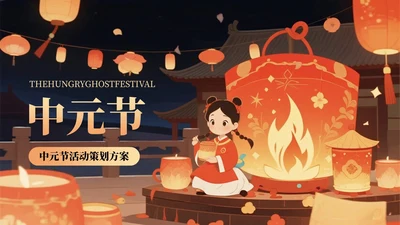 橙色插画风中元节活动策划PPT模板