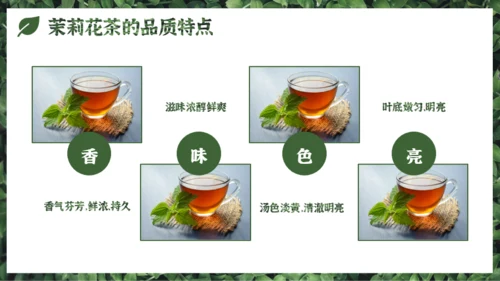 墨绿色中国风小清新茉莉花茶介绍PPT模板