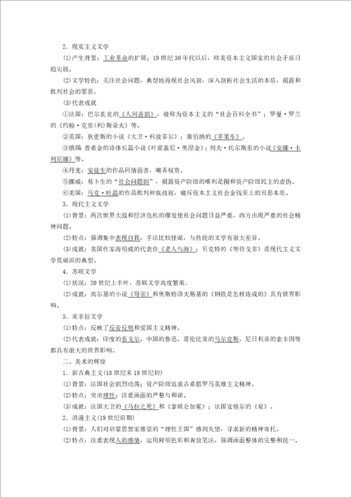 高考历史近代以来世界科学发展历程与19世纪以来的世界文学艺术5219世纪以来的世界文学艺术学案