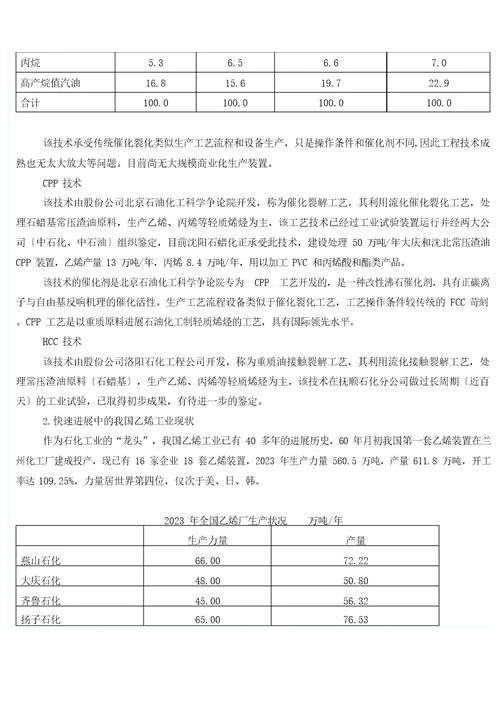 国内外乙烯工业现状及未来发展趋势