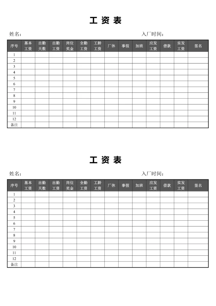 工资表通用模板