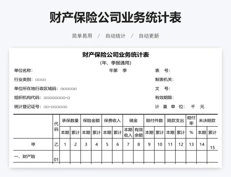 财产保险公司业务统计表