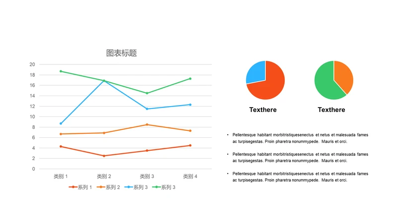 扁平PPT折线图，饼图