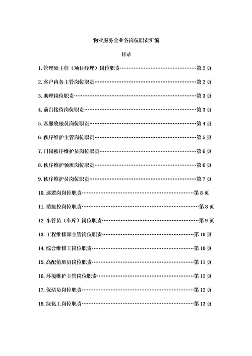 物业服务企业各岗位职责汇编