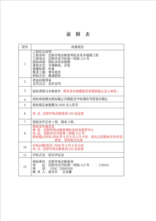 沈阳市某花木租摆项目招标文件