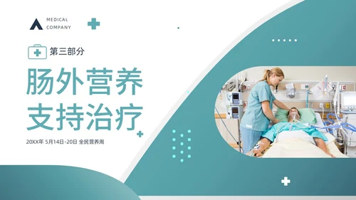 绿色商务风医疗健康危重患者营养支持和护理动态PPT全民营养周