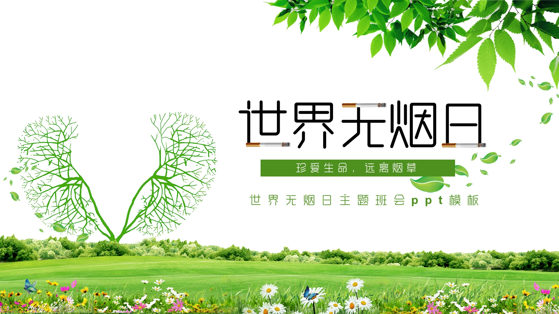 绿色节日安全教育无烟日世界无烟日PPT模板世界无烟日吸烟有害健康