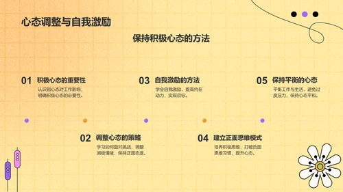 黄色手绘风清新花朵通用行业工作计划PPT模板
