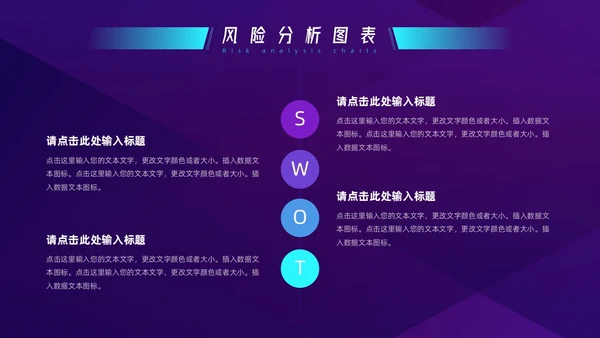 蓝色紫色科技SWOT风险分析图表PPT模板