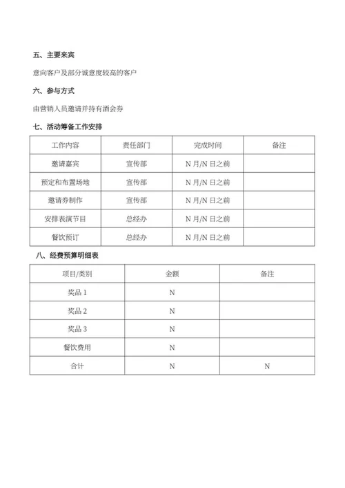 客户冷餐答谢方案word模板