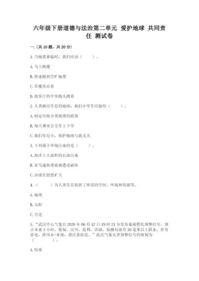 六年级下册道德与法治第二单元 爱护地球 共同责任 测试卷【模拟题】.docx