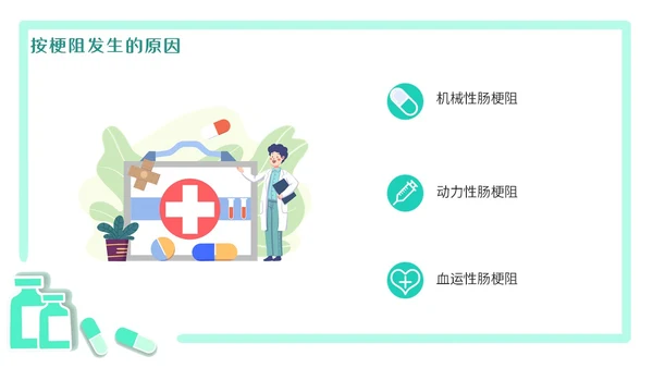 绿色简约医疗肠梗阻疑难病例讨论清新插画风内容型PPT