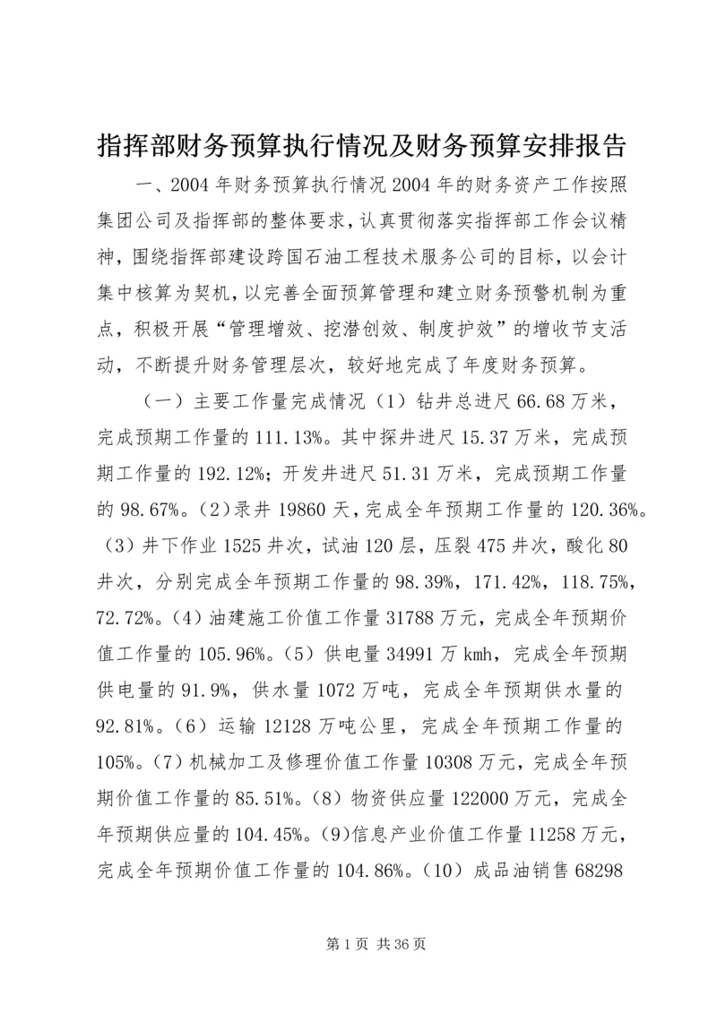 指挥部财务预算执行情况及财务预算安排报告 (2).docx