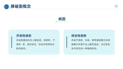 蓝色插画风脾破裂的护理查房培训