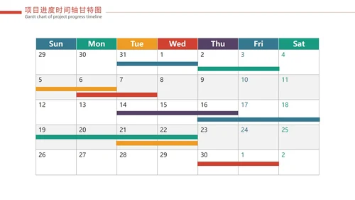 彩色项目进度时间轴甘特图PPT模板
