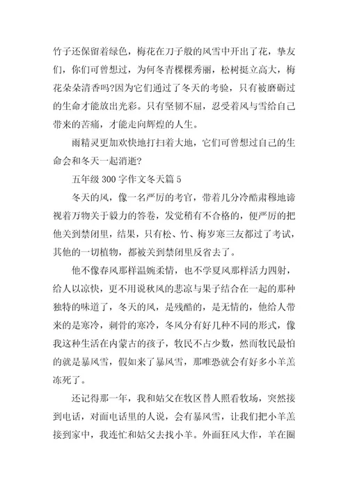 2024年五年级300字作文冬天