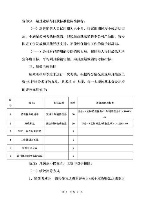 电力设备公司销售部薪酬激励管理办法