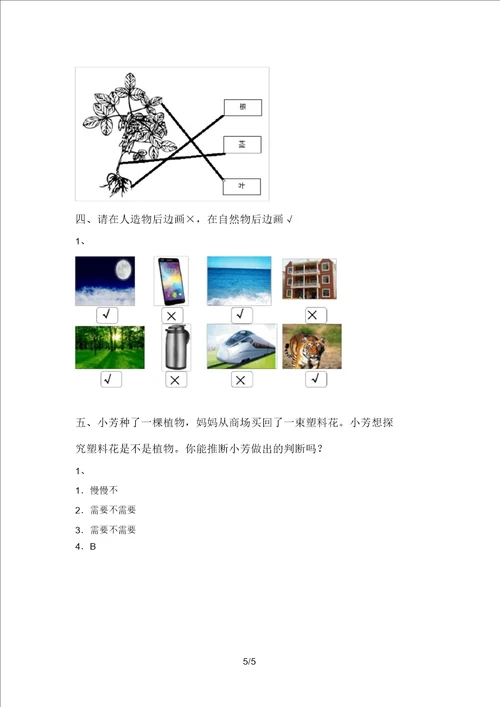 最新教科版一年级科学上册期末考试卷必考题