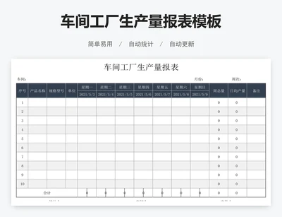 车间工厂生产量报表模板